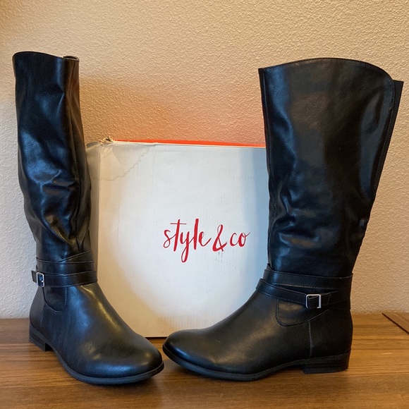 STYLE & CO “Keppur” Black Vegan Leather Tall Knee High Slouchy Riding Boots 6M - Picture 5 of 15